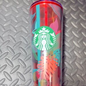 Starbucks Tropical Leaf Tumbler with Red and Green